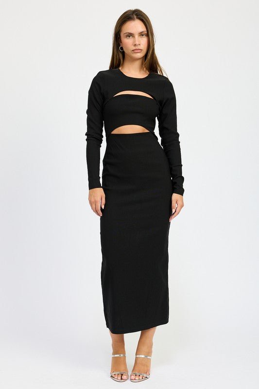 Black Cut Out Long Sleeve Maxi Dress