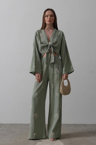 solid (likely) Boho Pants and Top Set — back view