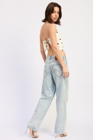 alternate angle ivory brown polka dot bandana tube top showing overall proportions