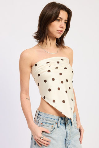 styling detail shot ivory brown polka dot bandana crop top with accessories