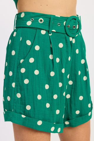 full length styling shot butter polka dot co-ord cuffed shorts with sandals