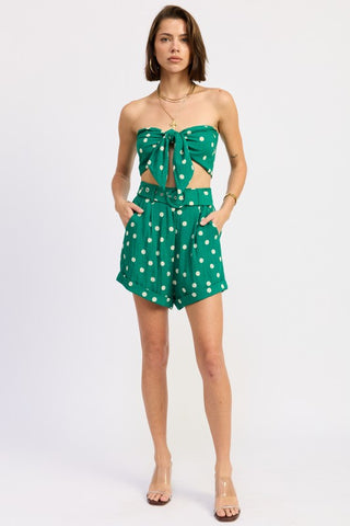 green polka dot colorway Lola high waist cuffed belted shorts