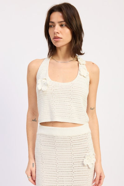 Liora Crochet Halter Neck Tie Top