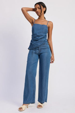 Lennox Low Rise Denim Look Wide Leg Pants