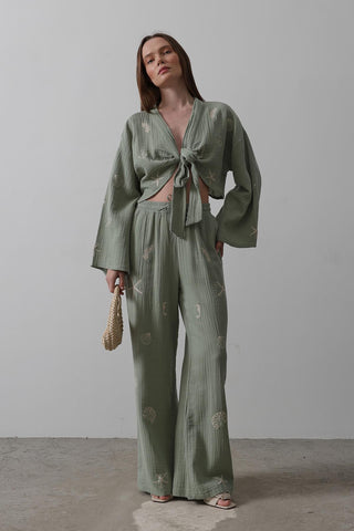 solid (likely) Boho Pants and Top Set — close-up detail