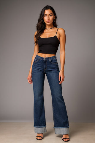 Carrie y2k wide leg jeans Monterey wash bold oversized cuff low rise hip-sitting LA