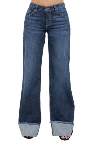 low rise wide leg jeans close-up cuff detail Monterey wash lining