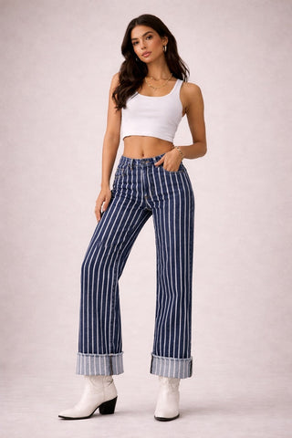 Jade striped low rise jeans dark wash woven vertical stripe wide leg floor length