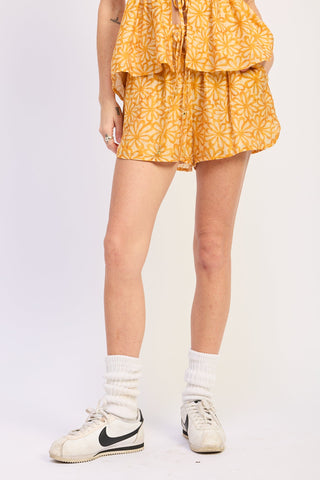 Cleo Daisy Print Drawstring Pocket Shorts