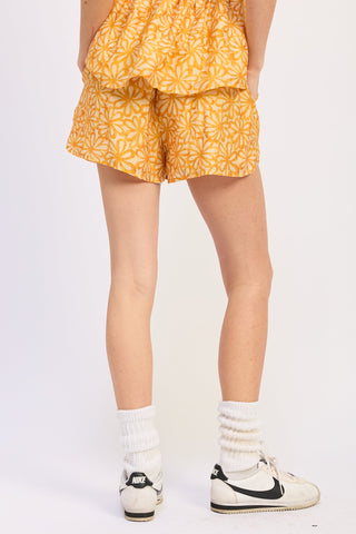 Cleo Daisy Print Drawstring Pocket Shorts