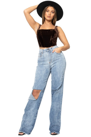 Back view high rise wide leg jeans unique stone wash marble fade GJG Denim LA