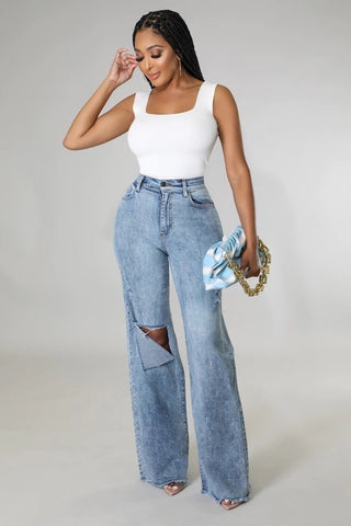 Stevie high rise wide leg jeans full length, frayed hem floor length GJG handcrafted in LA