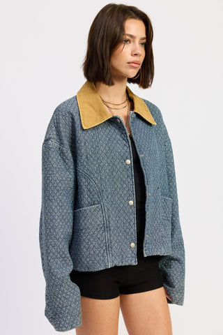 Brooklyn Quilted Contrast Collar Jacket from Denim Jackets collection you can buy now from Fashion And Icon online shop