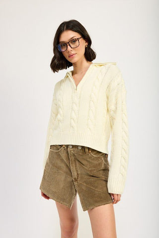 Cable Knit Sweater With Half Zip from Long Sleeve Top collection you can buy now from Fashion And Icon online shop