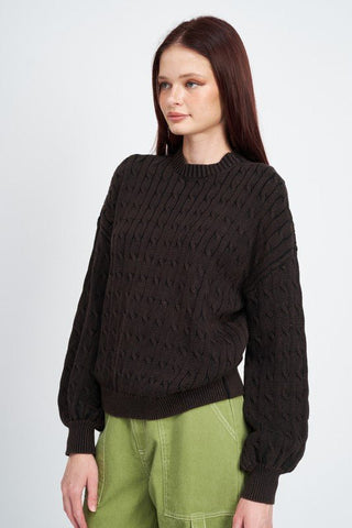 Cable Knit Top With Bubble Sleeves from Knit Tops collection you can buy now from Fashion And Icon online shop