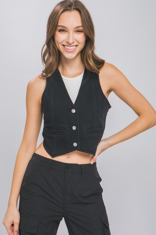Cropped Denim Vest Top from Vest Top collection you can buy now from Fashion And Icon online shop