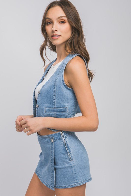 Cropped Denim Vest Top from Vest Top collection you can buy now from Fashion And Icon online shop