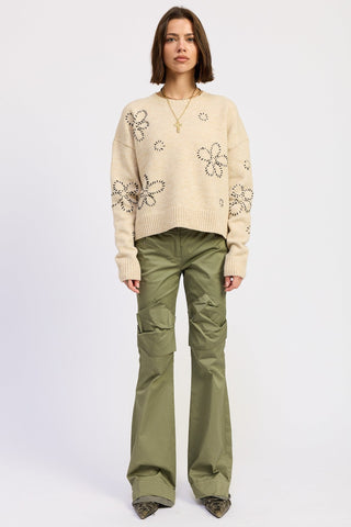 Embroidered Floral Crew Neck Sweater from Crew Neck Sweater collection you can buy now from Fashion And Icon online shop