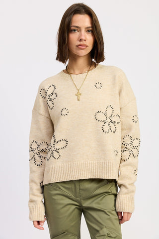 Embroidered Floral Crew Neck Sweater from Crew Neck Sweater collection you can buy now from Fashion And Icon online shop