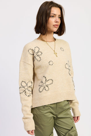 Embroidered Floral Crew Neck Sweater from Crew Neck Sweater collection you can buy now from Fashion And Icon online shop