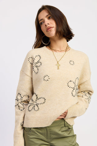 Embroidered Floral Crew Neck Sweater from Crew Neck Sweater collection you can buy now from Fashion And Icon online shop