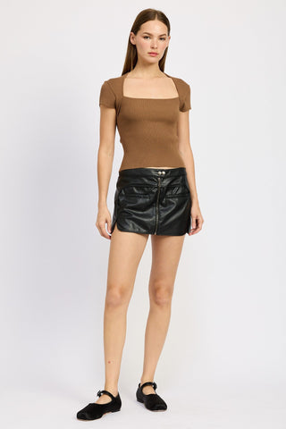 Faux Leather Mini Skirt with Front Zipper from Mini Skirts collection you can buy now from Fashion And Icon online shop
