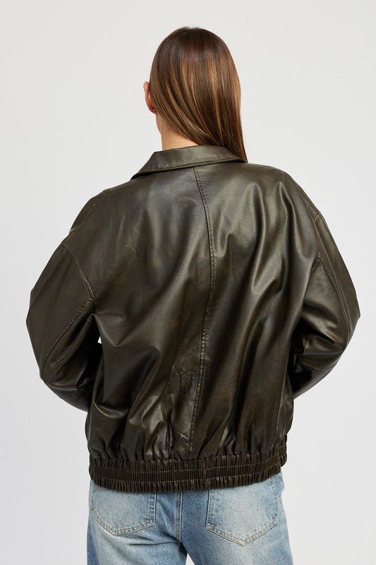 Faux Leather Oversized Bomber Jacket from Jackets collection you can buy now from Fashion And Icon online shop