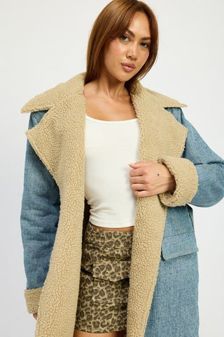 Faux Shearling Denim Coat from Coats & Jackets collection you can buy now from Fashion And Icon online shop