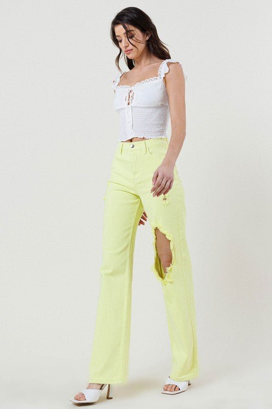 Lime High Waisted Distressed Jeans from Jeans collection you can buy now from Fashion And Icon online shop