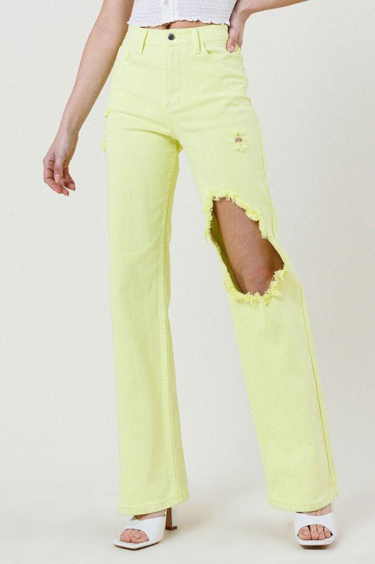 Lime High Waisted Distressed Jeans from Jeans collection you can buy now from Fashion And Icon online shop