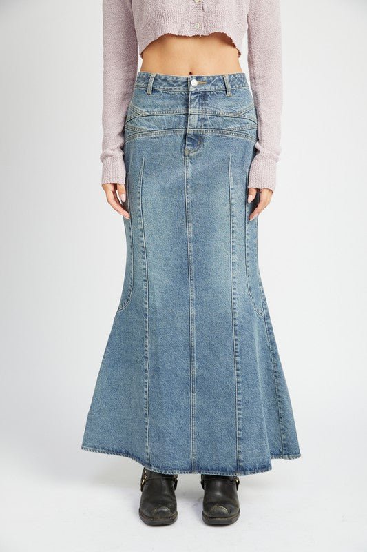 Long Flared Denim Skirt from Maxi Skirts collection you can buy now from Fashion And Icon online shop