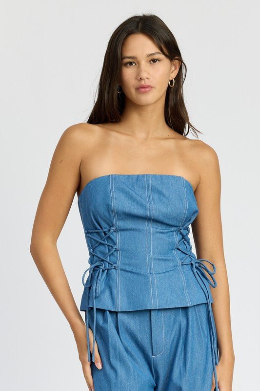 Med Denim Tube Top from Blouses collection you can buy now from Fashion And Icon online shop