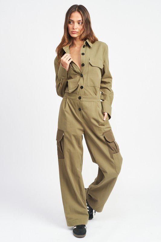 Olive Cargo Jumpsuit from Jumpsuits collection you can buy now from Fashion And Icon online shop