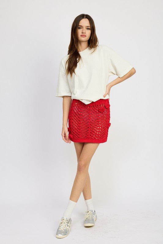 Red Crochet Mini Skirt from Mini Skirts collection you can buy now from Fashion And Icon online shop