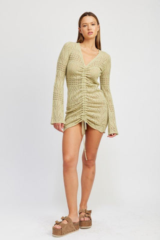 RUCHED CROCHET MINI DRESS from collection you can buy now from Fashion And Icon online shop