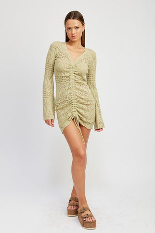 RUCHED CROCHET MINI DRESS from collection you can buy now from Fashion And Icon online shop
