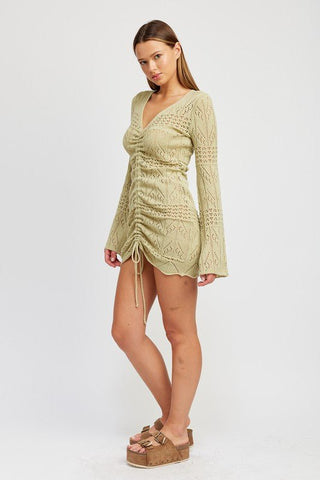 RUCHED CROCHET MINI DRESS from collection you can buy now from Fashion And Icon online shop