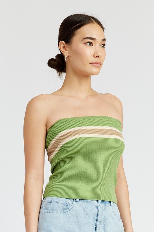 Sage Striped Tube Top from Knit Tops collection you can buy now from Fashion And Icon online shop