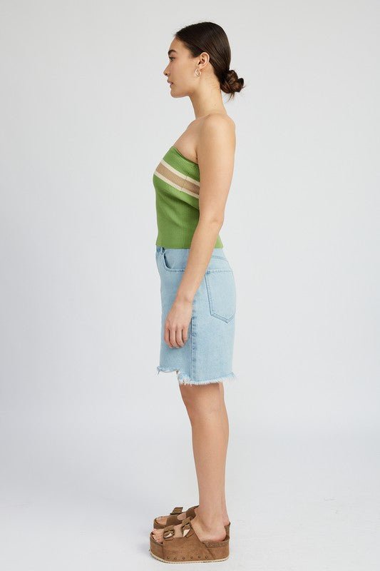 Sage Striped Tube Top from Knit Tops collection you can buy now from Fashion And Icon online shop