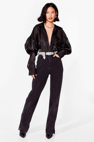 Satin Deep V Neck Batwing Blouse from Long Sleeve Top collection you can buy now from Fashion And Icon online shop