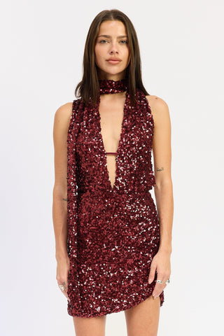 Scarlett Sequin Halter Scarf Mini Dress from Sleeveless Mini Dress collection you can buy now from Fashion And Icon online shop