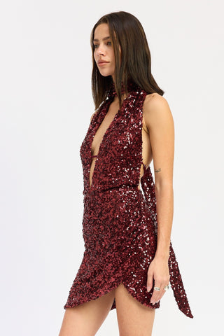 Scarlett Sequin Halter Scarf Mini Dress from Sleeveless Mini Dress collection you can buy now from Fashion And Icon online shop