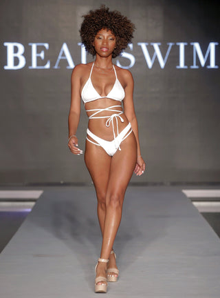 white Ivana White Wrap Bikini Top — styled look