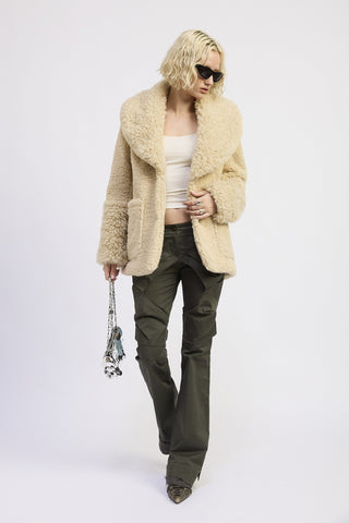 Sherpa Jacket with Fur Trim Pockets from Faux Fur Jacket collection you can buy now from Fashion And Icon online shop