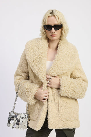 Sherpa Jacket with Fur Trim Pockets from Faux Fur Jacket collection you can buy now from Fashion And Icon online shop