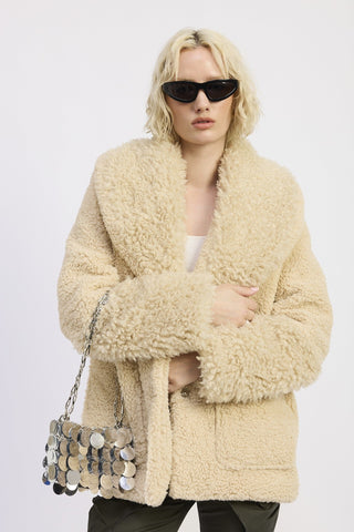 Sherpa Jacket with Fur Trim Pockets from Faux Fur Jacket collection you can buy now from Fashion And Icon online shop