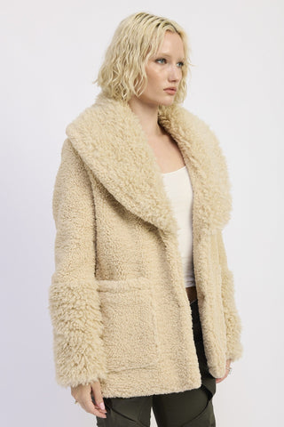 Sherpa Jacket with Fur Trim Pockets from Faux Fur Jacket collection you can buy now from Fashion And Icon online shop