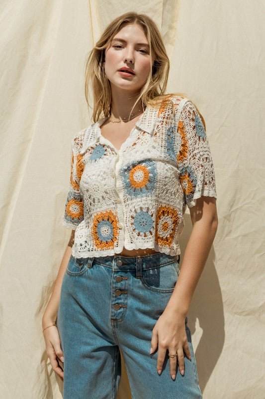 Short Sleeve Crochet Top from Knit Top collection you can buy now from Fashion And Icon online shop