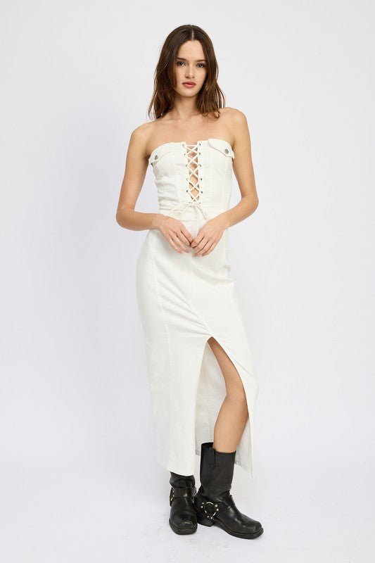 Strapless corset dress from Midi Dresses collection you can buy now from Fashion And Icon online shop