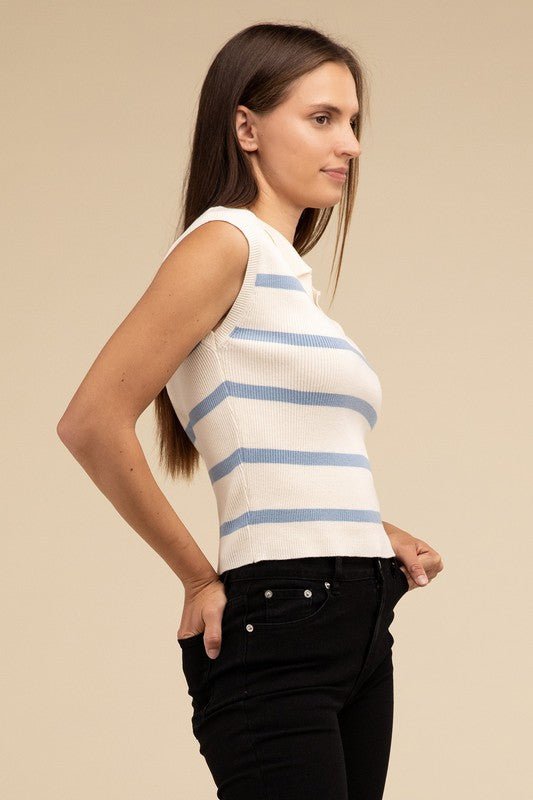 Striped Sleeveless Polo Top from Polo Vest collection you can buy now from Fashion And Icon online shop